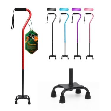 Imagem de BeneCane Bengala de caminhada ajustável Quad Cane com alça acolchoada macia deslocada para homens e mulheres, leve e confortável com pés de 4 pontas para estabilidade extra (vermelha)
