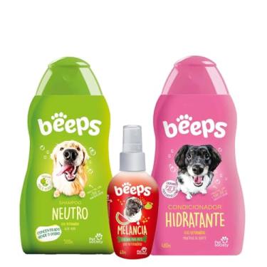 Imagem de Kit Shampoo Neutro Condicionador Hidratante e Colônia Beeps Melancia Pet Society para Cães e Gatos