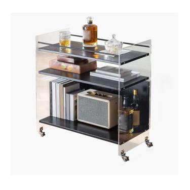 Imagem de Movable Sofa Side Table，Bedroom Side Table，Small coffee table，Square Side Table，Storage Rack，Acrylic Side T able，Open Storage Space，with Wheels，for Bedroom，Living Room(Black,50*36*70cm/19.7*14.2*27.6i