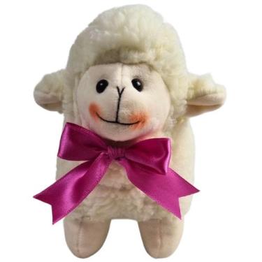Imagem de Ovelha Redonda Laço Pink Pelúcia Fofinha Decoração Nicho Pelúcia Menin