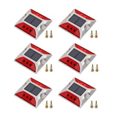 Imagem de NPKRRSK Marcador solar elevado de pavimento alto brilho IP68 impermeável refletor estrada marcador solar garagem doca luzes calçada escada jardim caminho caminho passarela (pacote com 6) (vermelho,