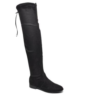 Imagem de Bota Feminina Renata Mello Over The Knee Rasteira Lançamento, Preto, 3