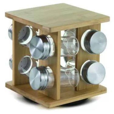 Imagem de Porta Condimentos Giratório de Bambu com 8 Peças 17 cm - Mimo Style - 