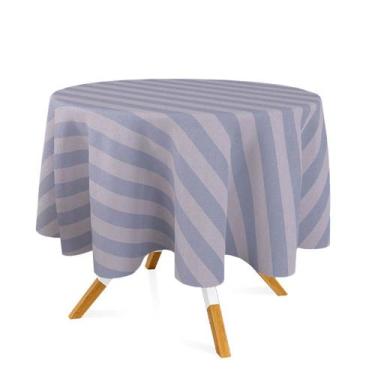 Imagem de Toalha de Mesa Redonda em Tecido Jacquard Cinza Listrado Tradicional -