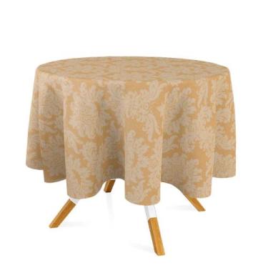 Imagem de Toalha de Mesa Redonda em Tecido Jacquard Dourado Medalhão Tradicional