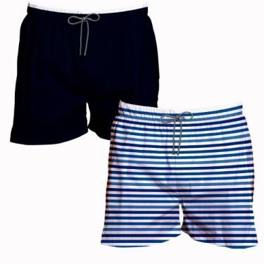 Imagem de Kit 2 Shorts Masculino Basico e Estampa Listra Piscina Moda - Bueno St
