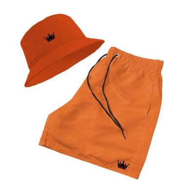 Imagem de Short Praia + Chapeu Bucket Hat Masculino Com Cordao Preto - MP Moda M