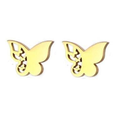 Imagem de Brinco Infantil Dourado Aço Cirúrgico Borboleta Folheado - De Castro j