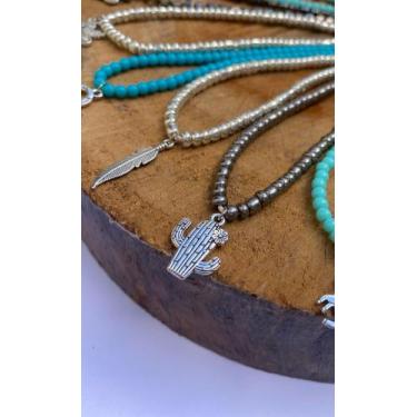 Imagem de Kit atacado 12 Colar Choker country pingente ferradura pedras turquesa