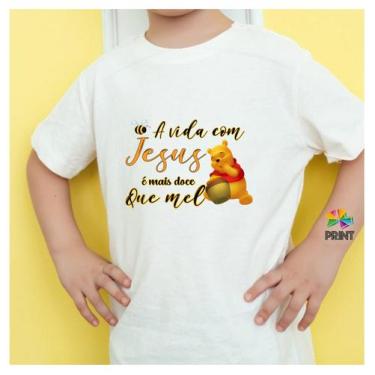 Imagem de Camiseta Infantil A Vida com Jesus é Mais Doce que Mel Est. Pooh - Rel