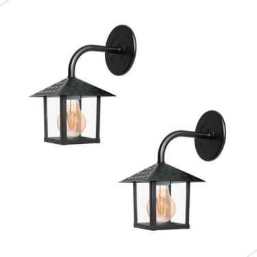 Imagem de 2 Arandela Quadrada Colonial Nina Parede Vidro Externo Preto Bivolt - 