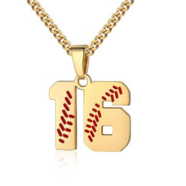 Imagem de Colar com número de beisebol para meninos 00-99 Atletas Jersey Número colar de aço inoxidável corrente banhada a ouro 55,88 cm pingente de beisebol personalizado presente de beisebol para homens e mulheres meninas, Aço inoxidável, não sabe
