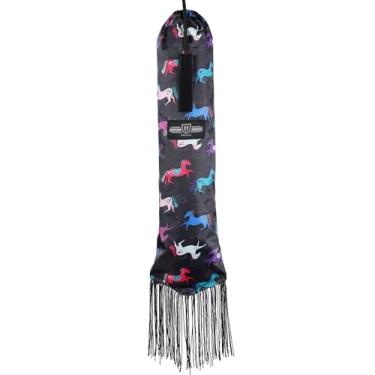 Imagem de Harrison Howard Bolsa de rabo de cavalo de nylon com fecho ajustável suave e leve com estampa de pônei de franja preta