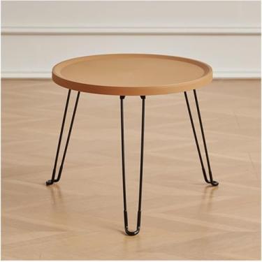 Imagem de Mesa lateral pequena e baixa, mesa moderna de sofá, mesa redonda de plástico, mesa de centro para quarto, sala de estar, 3 pernas de metal, cáqui, 46 x 39 cm