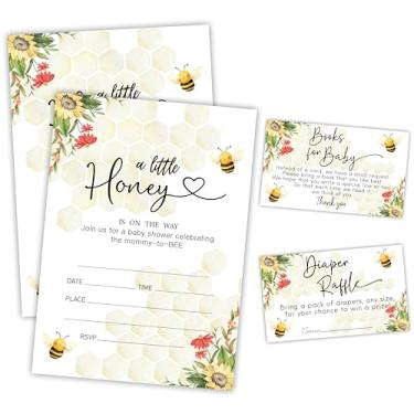 Imagem de EXW A Little Honey Is On The Way, 25 cartões de convite de chá de bebê com envelopes, 25 cartões de solicitação de livros e ingressos de sorteio de fraldas, anúncio de bebê, lembrancinha de festa