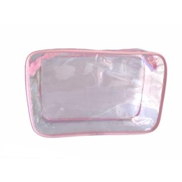 Imagem de Kit com 5 Necessarie Transparente e ROSA 23X15 - Gii Matos Makeup