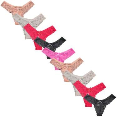 Imagem de Kit 9 Calcinha Em Renda Fristyle Microfibra Tanga Fio, M, Preto