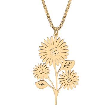 Imagem de YINYA Colar de girassol fofo de aço inoxidável, pingente de flores, planta, joias de ouro 18 quilates para mulheres, pingentes, lembrancinhas de festa, Medium, Aço inoxidável, Sem Pedra Preciosa