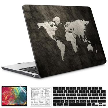 Imagem de QCzyc Capa de mapa preto compatível com MacBook Air 13,5 polegadas versão 2022-2024 A2681 M2 A3113 M3 capa de plástico rígido com adesivo de teclado Mac OS e capa de teclado (Mapa do mundo)