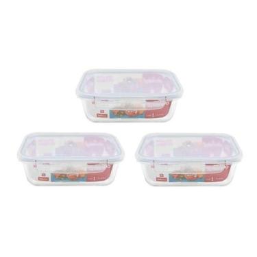 Imagem de Conjunto De Potes De Vidro Hermético 3 Pçs 1 Litro Marmita Frezeer For