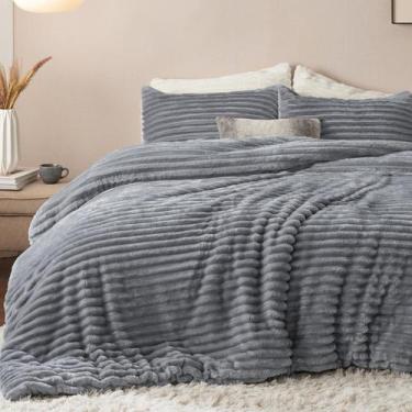 Imagem de Conjunto de Edredom Bedsure King Size - Cinza, Pele Sintética, 3 Peças