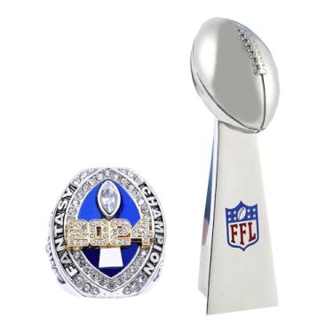 Imagem de noblehead Anel Fantasy Football 2024 | Anel campeão FFL pesado | Troféu de prêmio banhado a ouro prateado para vencedor da liga de futebol de fantasia, size 11, Metal, Diamante branco