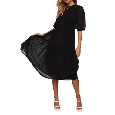 Imagem de Forever 21 Vestido feminino de chiffon com manga camponesa, Preto, GG