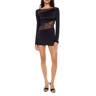 Imagem de Forever 21 Minivestido feminino de renda transparente colado ao corpo, Preto, M