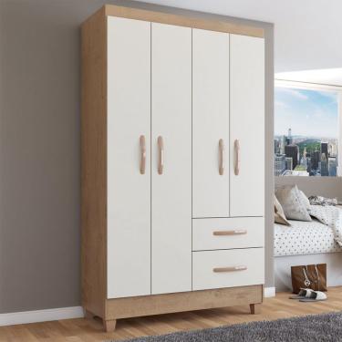 Imagem de Guarda-Roupa Solteiro Galápagos 4 Portas 2 Gavetas Canelato Rústico/Natura/Off