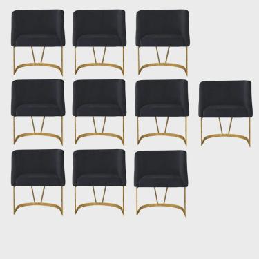 Imagem de Kit 10 Poltrona Cadeira Aurora Luxo Confort Industrial Ferro Dourado Veludo Preto - Ahz Móveis