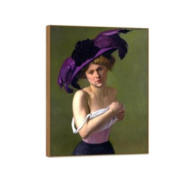 Imagem de MUHJDYC Felix Vallotton Impressão de pintura famosa em tela - quadros de moldura de madeira decoração de parede - arte de parede para sala de estar quarto casa (chapéu roxo) 20x25cm-8x10in