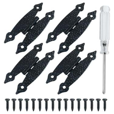 Imagem de Seimneire Dobradiças de armário H, dobradiças de ferro planas antigas em forma de H, ferramenta decorativa para guarda-roupa, caixa de joias de madeira - 4 peças pretas