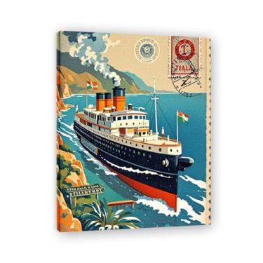 Imagem de Mapa marítimo antigo estilo vintage italiano navio a vapor impressão em tela - Carimbo de papel envelhecido 20 x 26 cm