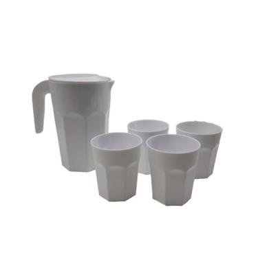 Imagem de Kit Suco 1 Jarra De 1,5 Litros 4 Copos D 400 Ml Branco Opaco - Dehaus
