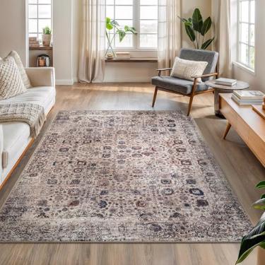 Imagem de Bloom Rugs Tapete lavável antiderrapante 1,8 m x 1,8 m - bege claro/azul tapete oriental tradicional para sala de estar, quarto, sala de jantar e cozinha - Tamanho exato: 1,5 m x 2,8 m