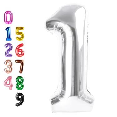 Imagem de 1 Balloos Number for One Birthday, Balloon Numbers 40 Inch, Silver Balloon for Baby Shower, Big Foil Baloon for 1 11 12 13 16 18 21 Birthday Wedding Anniversary Party