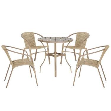 Imagem de 04 Cadeiras Floripa e Mesa Roma 80Cm Fendi e Corda Nautica Trama Origi