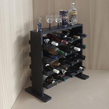 Imagem de Adega Decorativa Piso Prateleira Para Vinhos E Bebidas 20 Garrafas Preto Laca