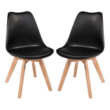 Imagem de Kit Com 2 Cadeiras Leda Preta - Charles Eames Wood Com Almof - Univers