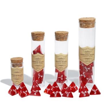 Imagem de FourDragons 24 Pcs Red D4 Dice with 4 Pcs Healing Potion Bottle, Roleplaying D4 Polyhedral Dice Set Compatible with Dungeons and Dragons D&D RPG MTG Table Games