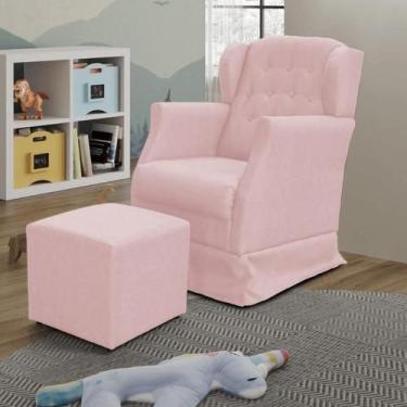Imagem de Poltrona Amamentação Balanço Manu Com Puff Veludo Rosa Twdecora