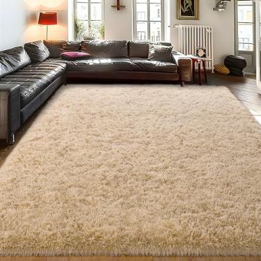 Imagem de Ailyei Tapetes grandes de 25,5 x 35,5 cm para sala de estar, tapete felpudo bege ultra macio para quarto de bebê, tapete de pelúcia moderno e fofo para meninas, meninos, crianças, dormitório