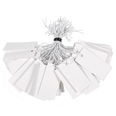 Imagem de Etiquetas pequenas de 300 peças com cordão elástico 3,8 × 0,17,8 cm, etiquetas penduradas, etiquetas de marcação graváveis, etiqueta de exibição em branco, etiqueta de preço de joias para roupas