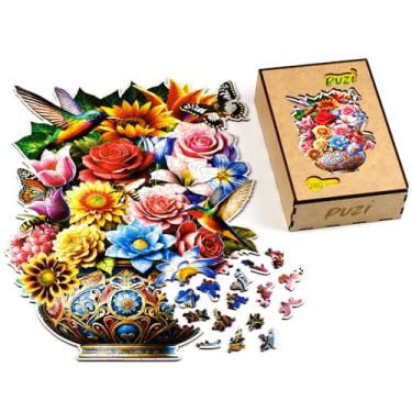 Imagem de Quebra-Cabeça De Madeira Vaso de Flor 280 Peças - Puzi (com Peças Especiais)