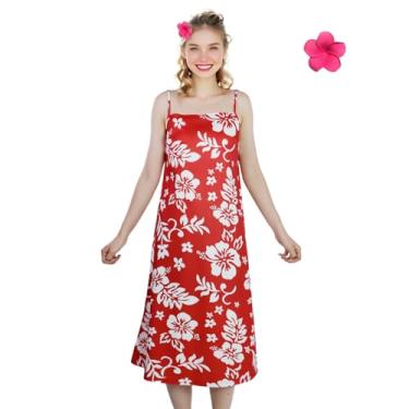 Imagem de Fantasia feminina havaiana vestido de praia vermelho ousado floral midi vestido cosplay Halloween, Tamanho do anúncio, G