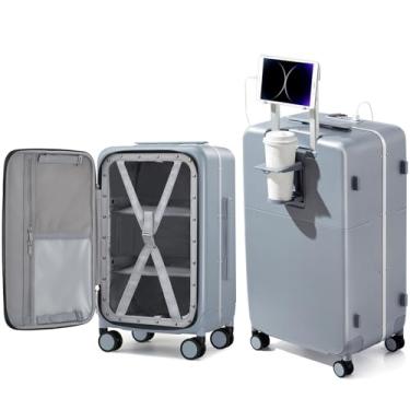 Imagem de Mala de mão Hanke 56 x 35,5 x 23 cm, rodas giratórias aprovadas por companhias aéreas, malas rígidas abertas na parte superior com suporte para celular e carregador, mala de viagem de 51 cm, Cinza