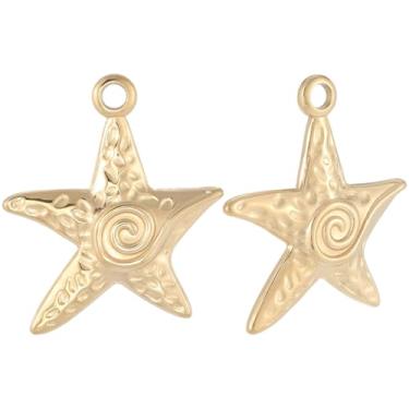 Imagem de Beebeecraft 1 caixa, 6 peças, berloques de estrela-do-mar, banhado a ouro 18 K, aço inoxidável, 304, estrelas, oceano, animal, praia, Havaí, para fazer joias, pulseira, colar, brincos, tornozeleira