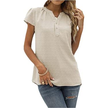 Imagem de Camiseta feminina NP Summer Tither chipywent solta gola V manga curta, Damasco, M