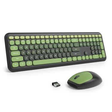Imagem de Surmen Teclado e mouse verde escuro, sem fio, silencioso, fofo, feminino, retrô, máquina de escrever, baixo ruído, 2,4 GHz para computador, desktop, laptop (6-preto verde)