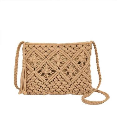 Imagem de MsAnya Bolsa Boho Crocheted Verão Praia Bolsa de Ombro Boêmia, Bolsa de Ombro Artesanal de Crochê, Bolsa de Viagem Clutch, Caqui, Small/Medium